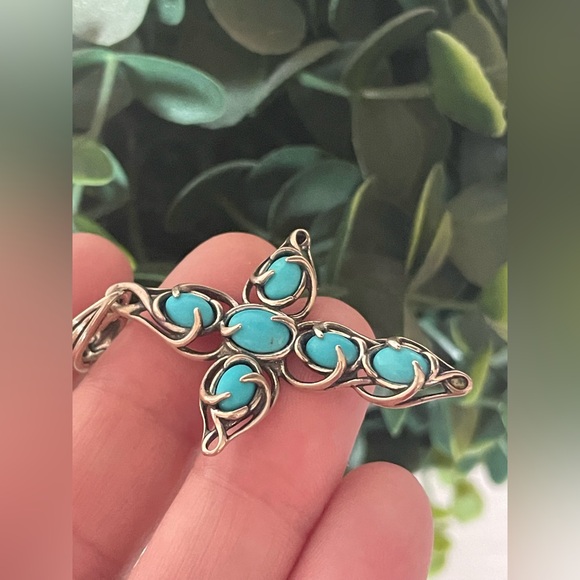 Carolyn Pollack Sterling Silver 925 Sleepy Beauty Turquoise large Cross Pendant - Picture 3 of 4